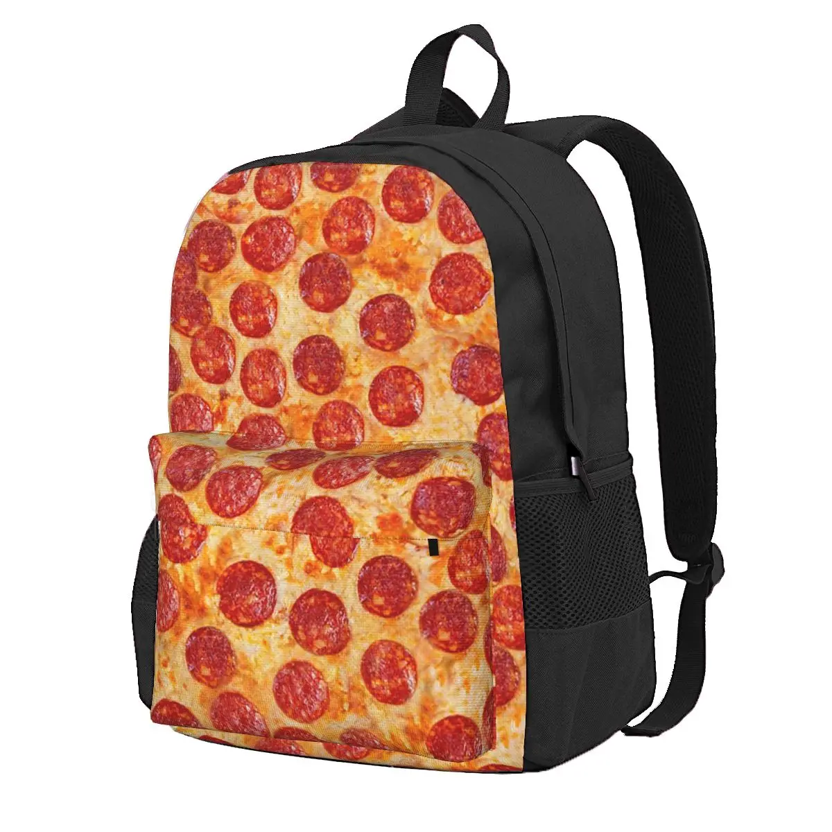 Realistic Pepperoni Pizza Pattern Student Backpack School Bag Hiking Travel Daypack for Boys Girls Fashion Bookbag Shoulder Bags