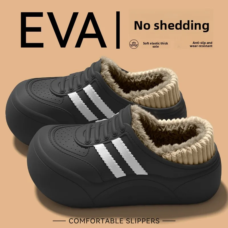 2026 New EVA Waterproof Women Cotton Slippers Winter Outdoor Fleece Lining Warm Thick Sole Non Slip Home Shoes