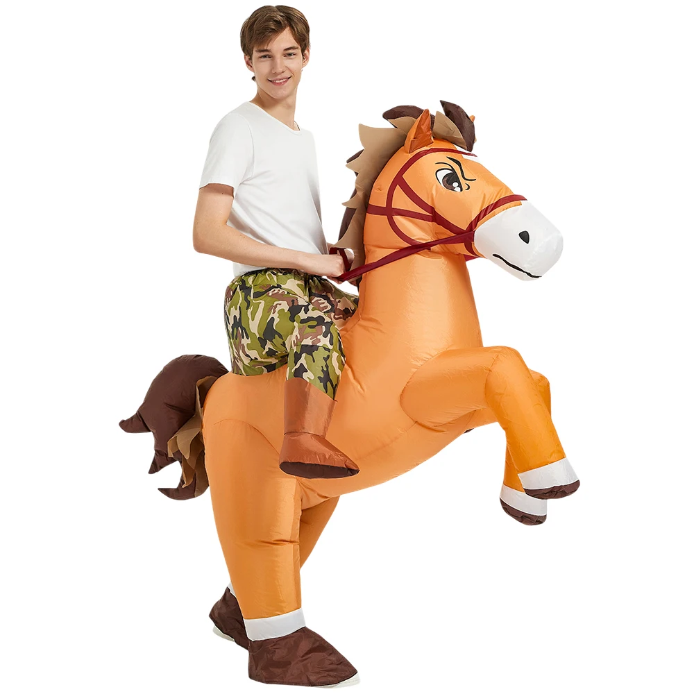 KOOY Inflatable Riding Akhal-Teke Horse Costume Adult Men Women Halloween Costumes