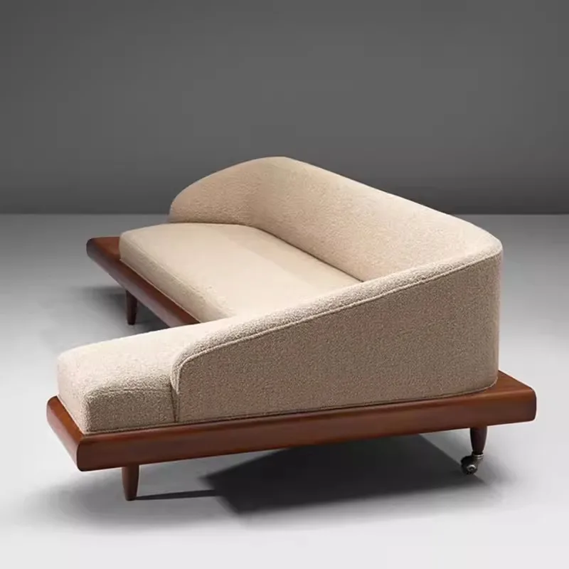 Medieval solid wood sofa, small apartment designer in the living room, retro wind wabi-sabi wind fabric art corner multi-person