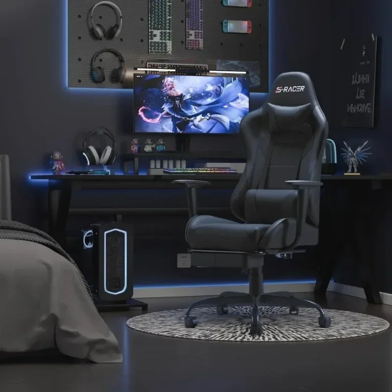 Gaming Chairs, Computer Chair with Footrest and Massage Lumbar Support, Height Adjustable Game Chair with Headrest and Swivel