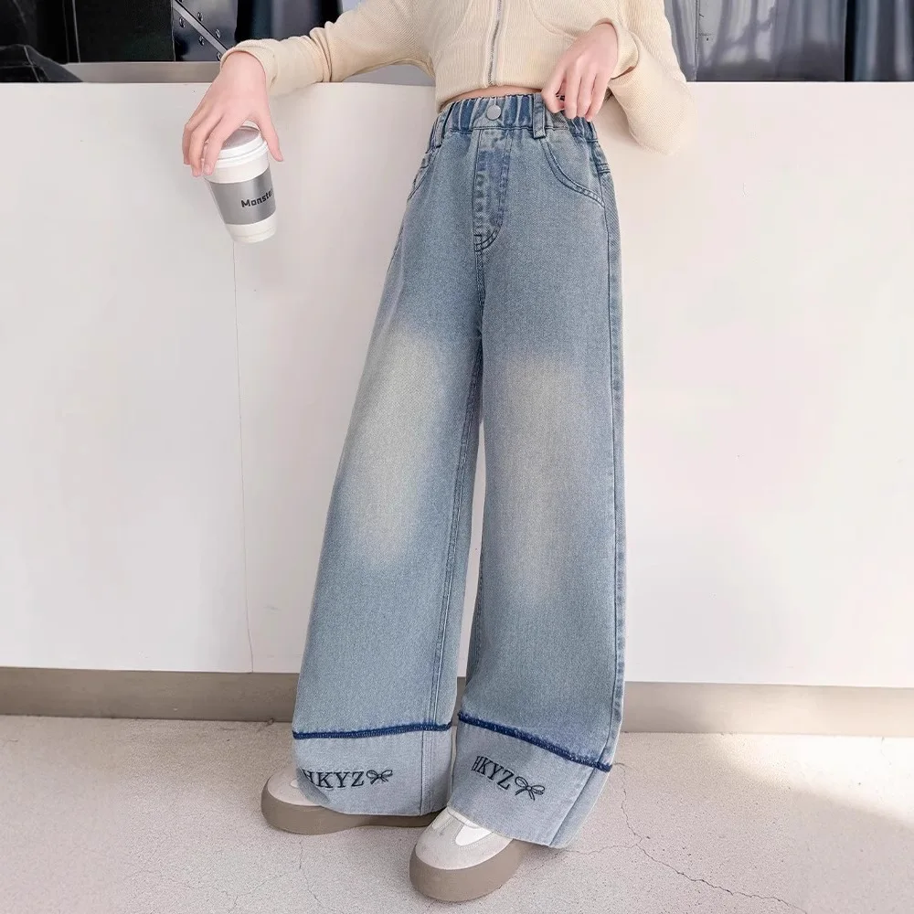 2026 spring autumn Teenager Girls Jeans Children bell-bottoms denim tight Pants 4 8 9 10 11 12 13 14 Years Baby Trousers Kids