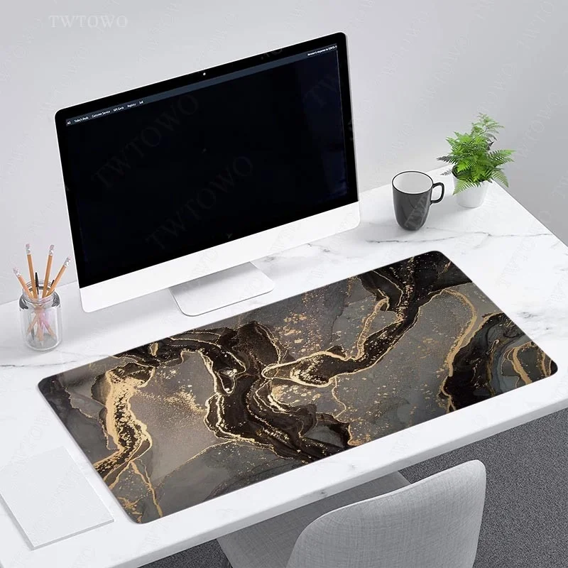 Black And Gold Marble Mouse Pad Gamer XL HD Custom Home Mousepad XXL Mouse Mat Office Non-Slip Natural Rubber Laptop Mouse Mat