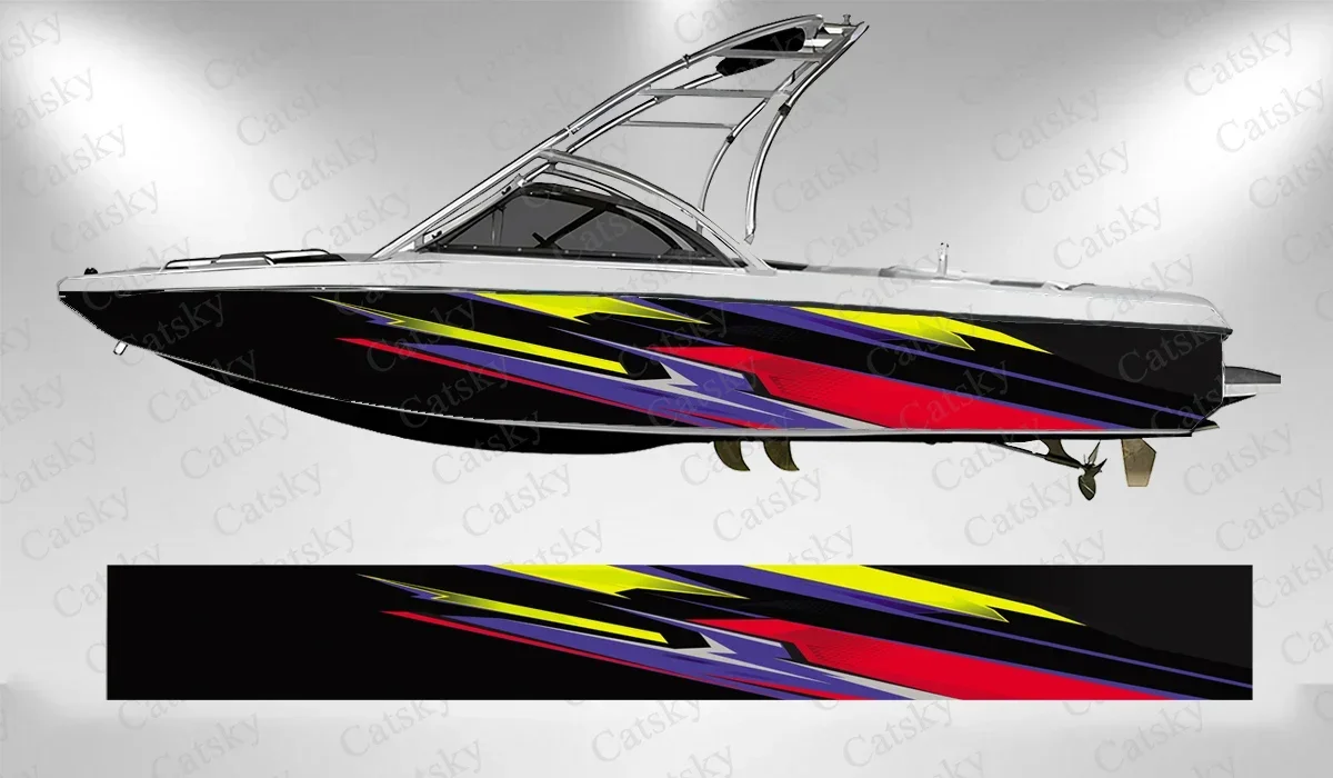Colorful Irregular Mixed Lines Eye-catching Boat Sticker Vinyl Ship Pontoon Deck Boat Fishing Decorative Pontoon Boats Decal