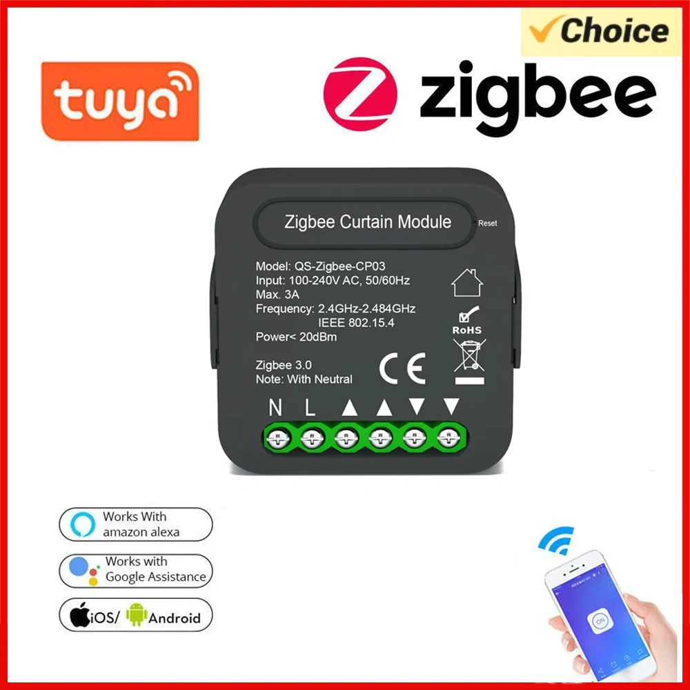 Módulo de interruptor de cortina QS-Zigbee-CP03 Tuya ZigBee, para persiana enrollable, Motor, Smart Home, Google Home, Alexa, Control por voz