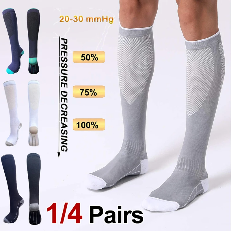 

1/4 Pair Compression Socks Men Women 20-30mmhg - Circulation Support Socks Suitable Care Travel - Soft Breathable Sports Socks