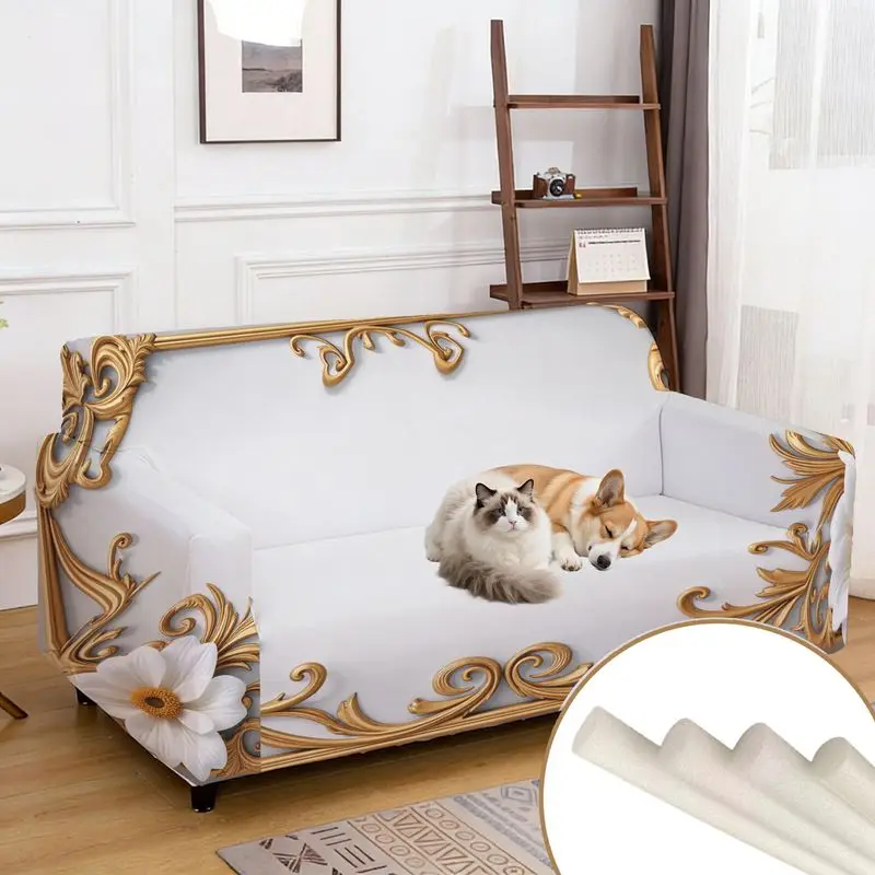 

Чехол для дивана с золотым барочным узором в виде ромашек, эластичный защитный чехол для мебели