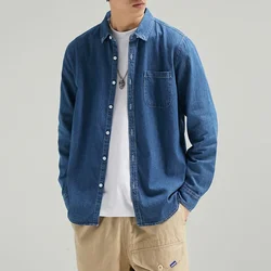 2025 New 100% Cotton Denim Shirt Men's Fashion Casual Slim Coat Long Sleeve Jean Shirts Male Clothing Black Blue