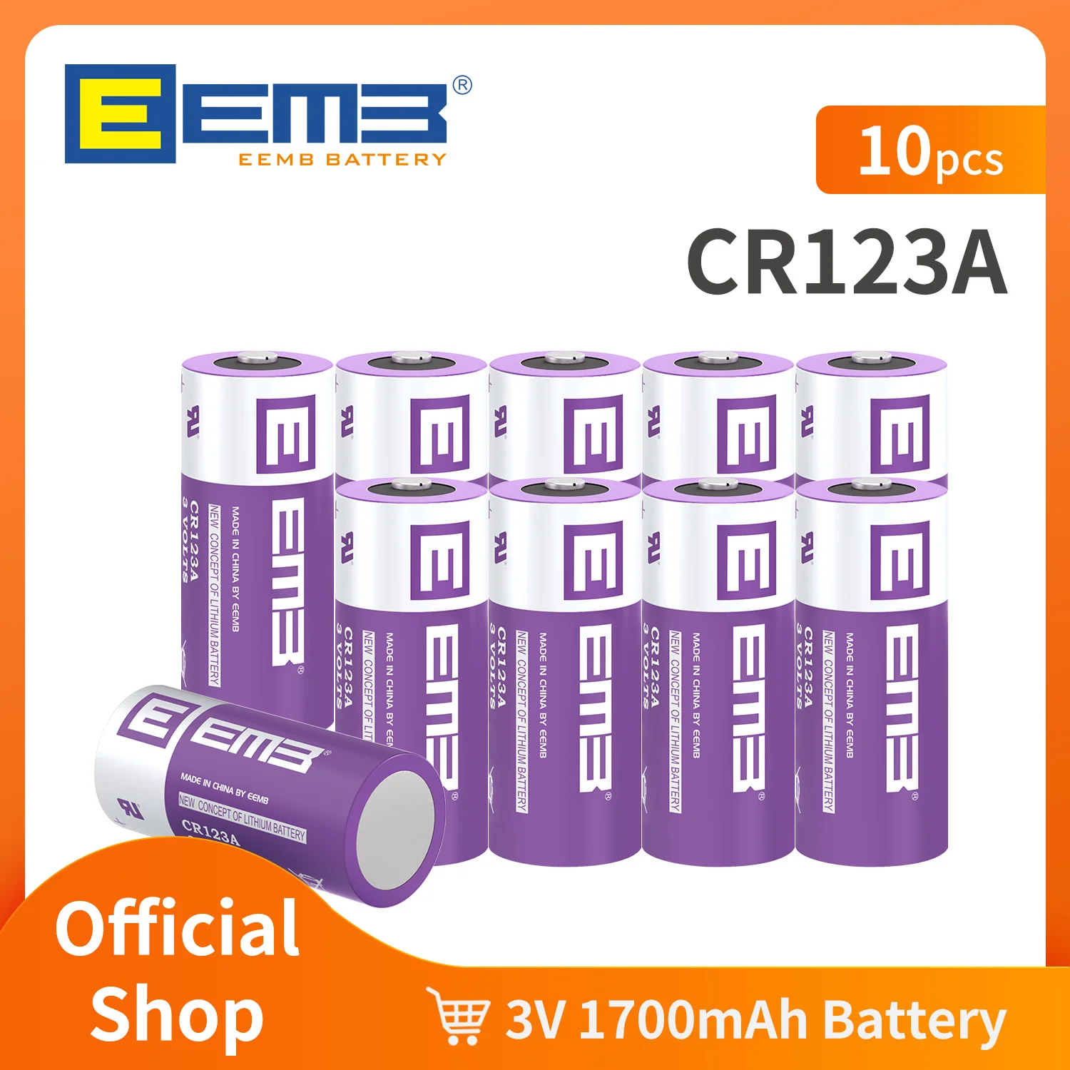 EEMB-batería de litio CR123A de 3V, pila no recargable de 1700mAh para micrófonos, cámara, Detector de humo, timbre y linterna