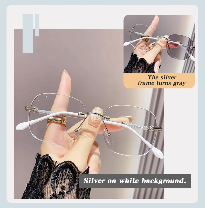 Kacamata Hitam Fotokromik Tanpa Bingkai Persegi Besar Lensa Transisi Trendi untuk Wanita Pria Uniseks Aksesori Fashion