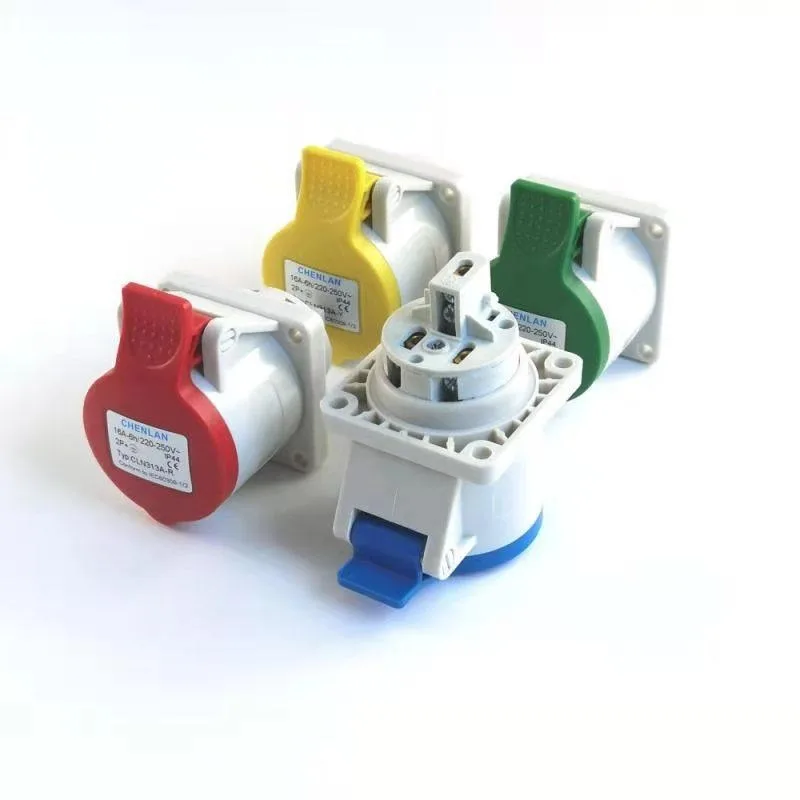220V Industrial Through Box IP65 Waterproof Aviation Socket 16A 3Pin 45*45 Screw Hole Yellow Green Red Blue Wire