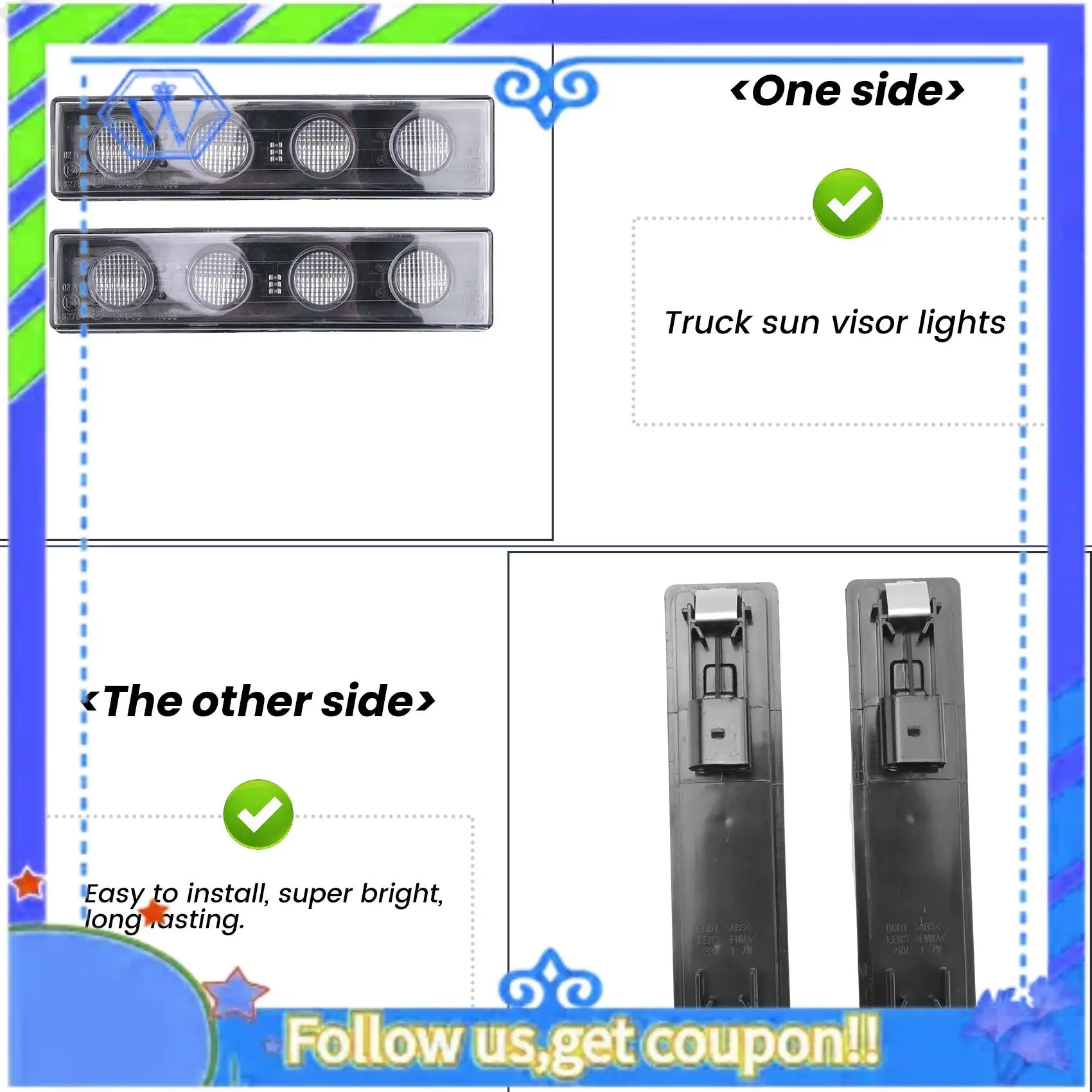 M46K-2Pcs Truck Sun Visor Light LED Sunshade Light Car Roof Light Yellow Light For Truck Scania SCANIA R/P420
