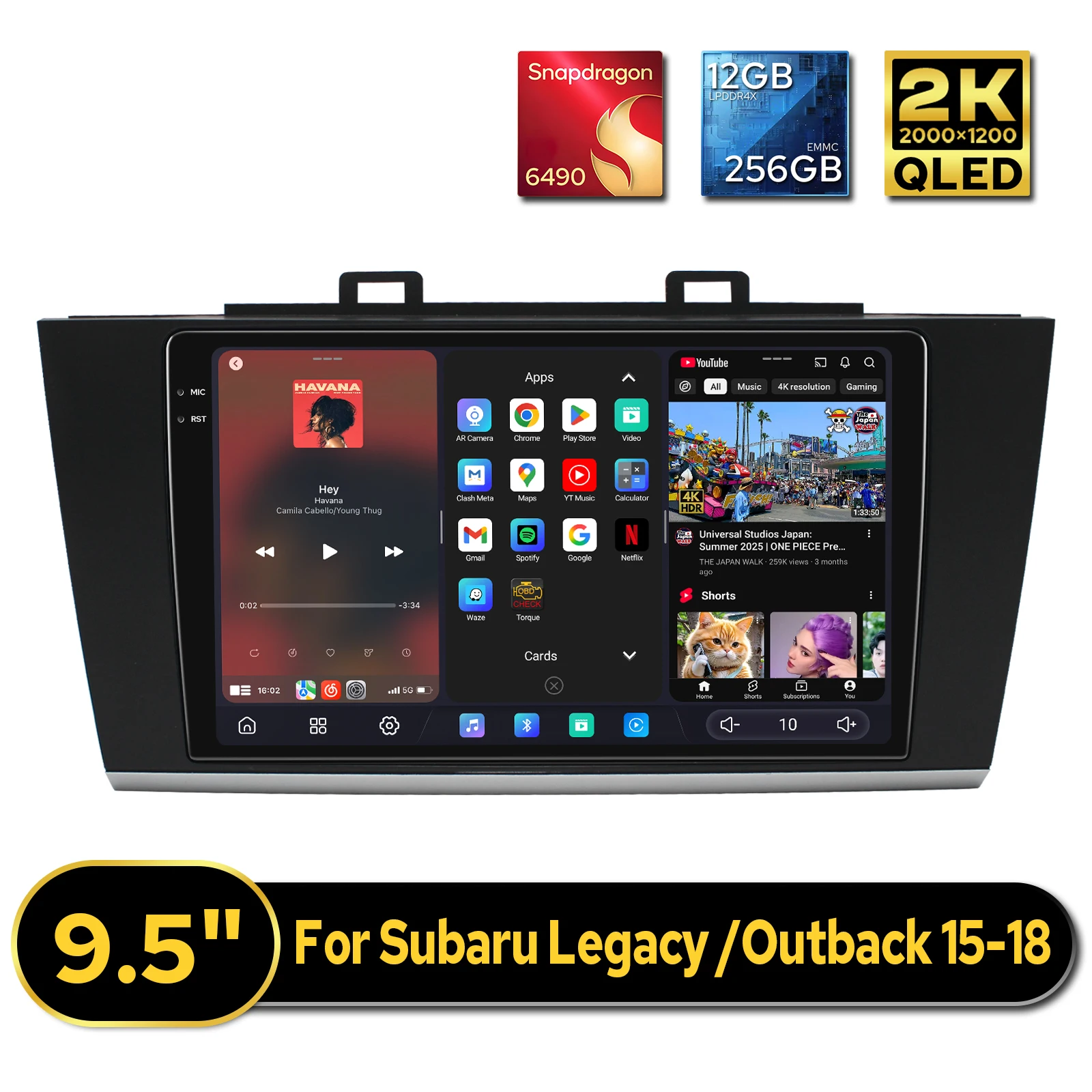 12GB 256GB 9.5 Inch 2K Carplay Car Multimedia Player GPS Naviagtion For Subaru Legacy/Outback 2015-2018 Car Radio FM/AM HDMI