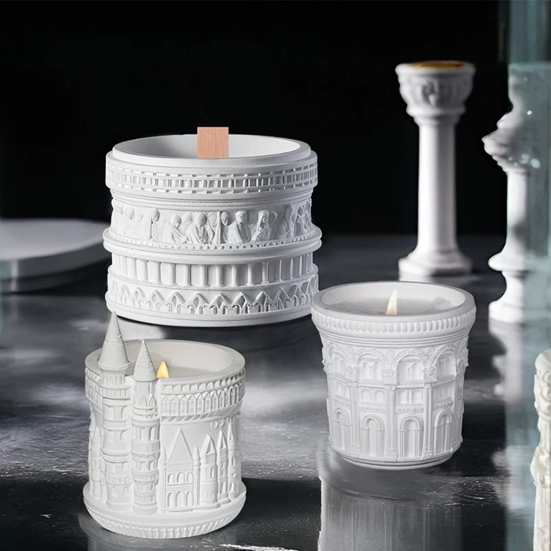 DIY Castle Shape Silicone Mold Resin Drip Candle Holder Vase Mould Plaster Cement Cup Christmas Display Decor