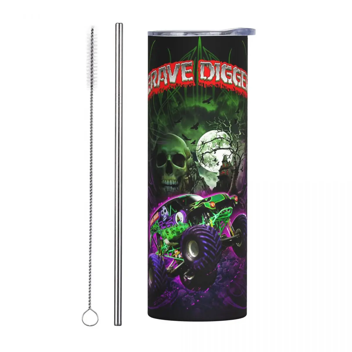 Vaso de acero inoxidable con diseño de camión Monster Jam clásico, tazas aisladas al vacío, pajitas térmicas para botellas frías con tapa de 20oz