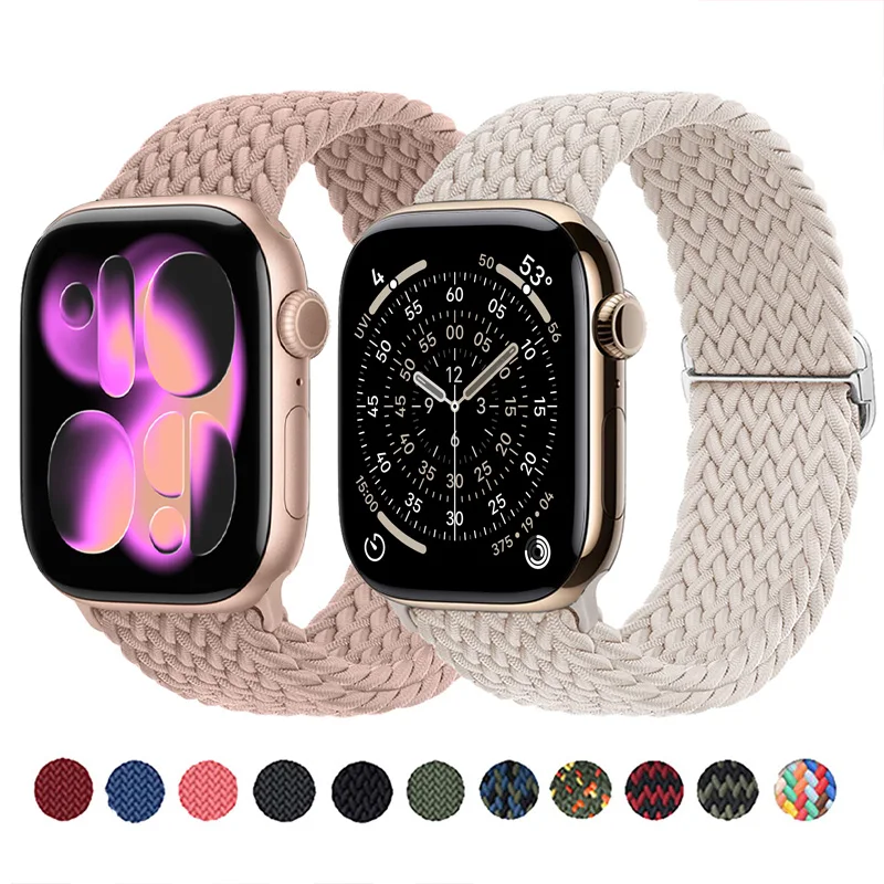 Geflochtene Armbänder für Apple Watch Band 44/45/49/46/40/41/38 mm, elastisch, verstellbar, Nylon-Armband, iWatch-Serie 11, 10, 9, 8 SE 7 Ultra3