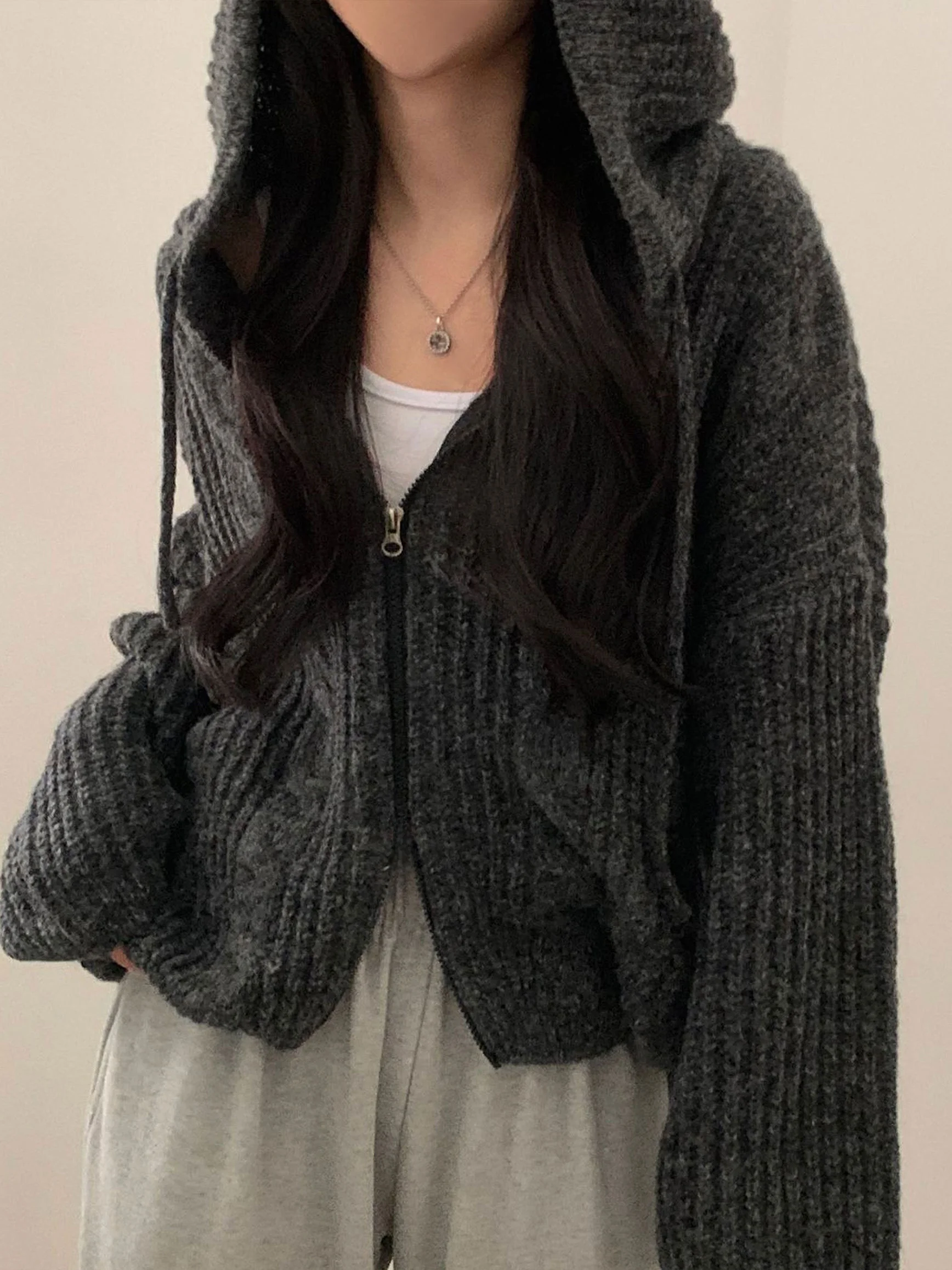 Loose Fit Knitted Short Cardigan Women's Autumn Winter Double Zipper Twist Yarn Sweater Jacket Korean Style Lazy Fashion