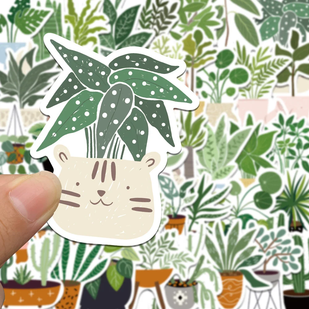 10/20/44개 화분에 심은 녹색 식물 만화 스티커 방수 DIY 스크랩북 전화기 여행가방 다이어리 신선한 스타일 그래피티 데칼 팩