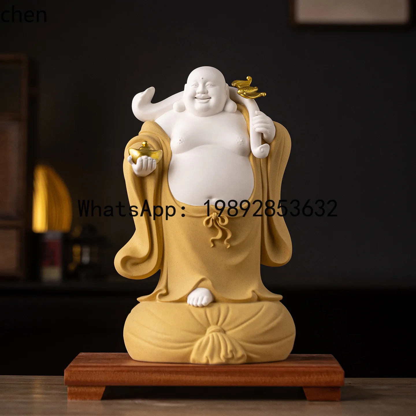 FX   ceramic ruyi maitreya buddha bodhisattva worship ornaments buddha statue standing bag big belly laughing buddha