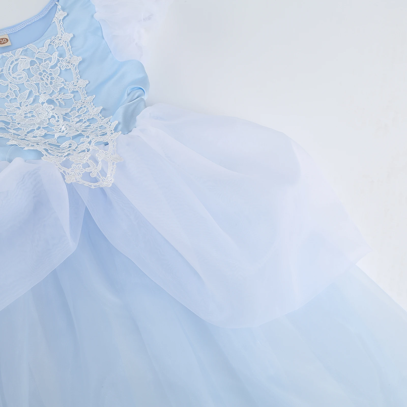 Mädchen Blaues Prinzessinnenkleid mit Spitze und 3D-Blumen Ballkleid Kinder Geburtstagsparty Cendrillon Outfit Halloween Cindy Rollenspiel-Kostüm – Detail 8