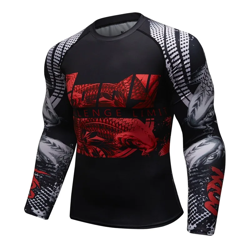 Brand New UFC BJJ MMA GYM Work Out Compression Rashguard T Shirt Men Exercise 3D Fitness Tights Bodybuild Cross Fit Rash Guard