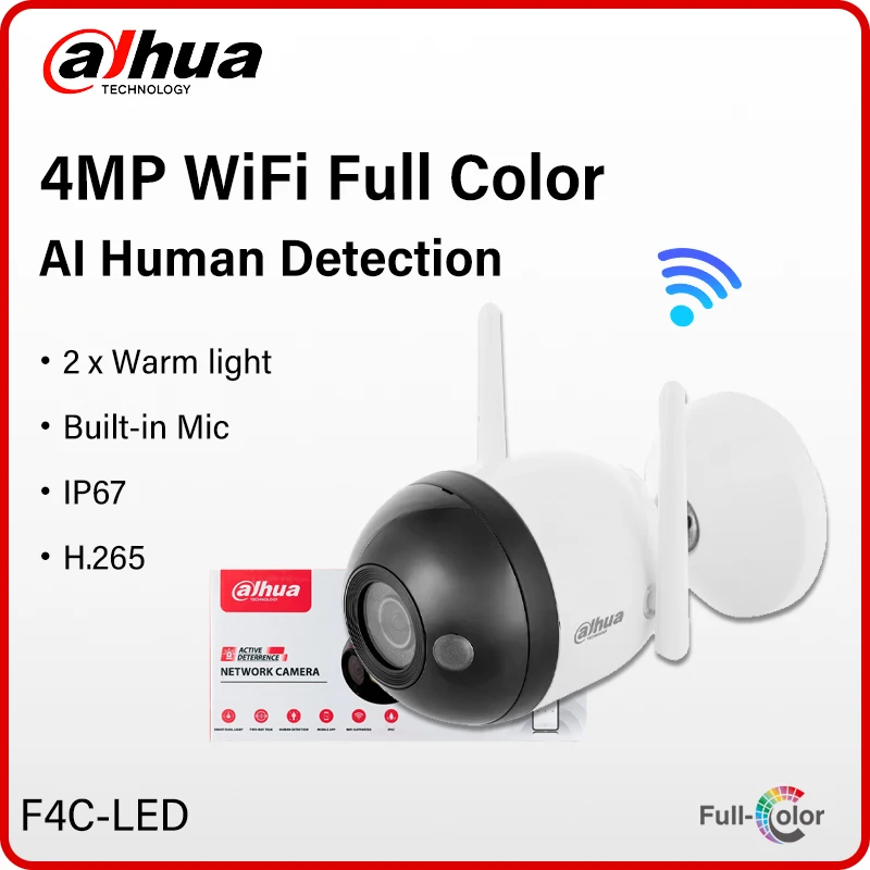 Dahua 4MP WiFi Full Color Camera Smart Home Mini 2K Security CCTV Dual LED Light Built-in Mic Human Detection DMSS APP F4C-LED