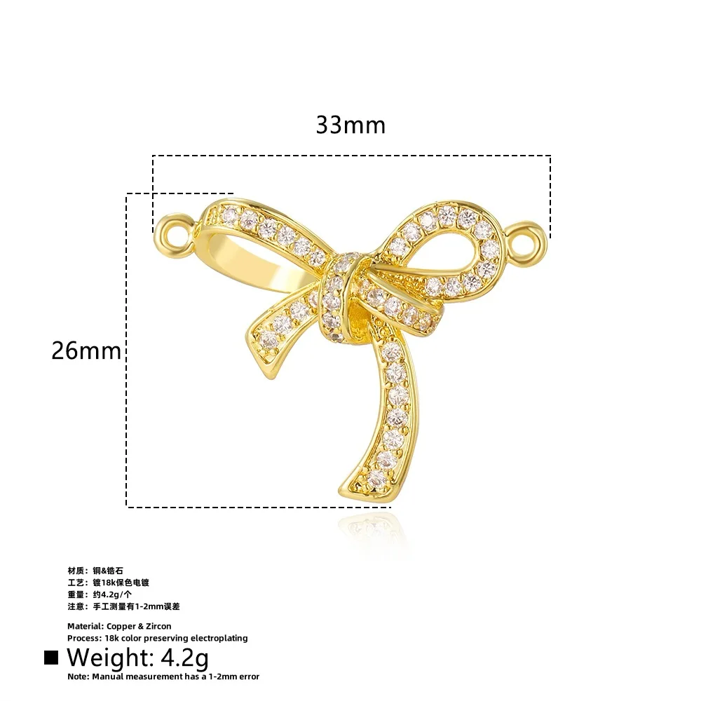 3 popular fashion zircon bow double hole connector with bracelet necklace DIY jewelry handmade accessories making materials
