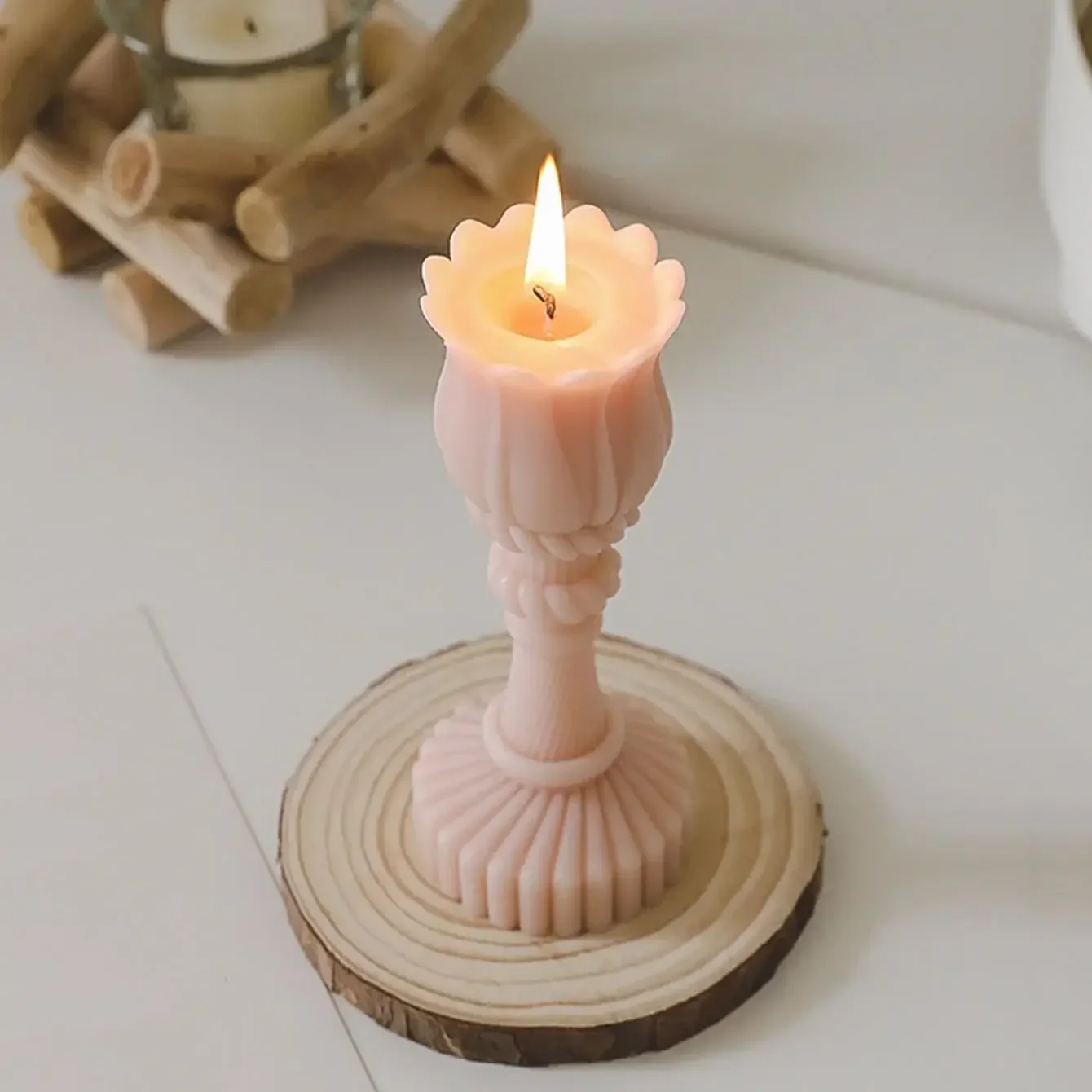 قطعة واحدة من صينية تزيين بتلر الخشب المستديرة، صواني حامل شموع مركزية عتيقة #4