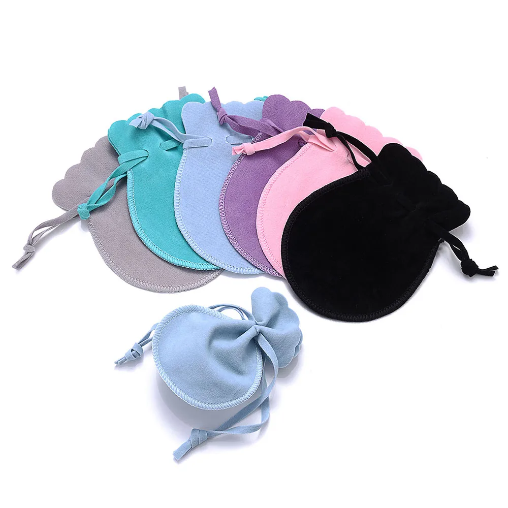 10 Stück Bunte Samtbeutel mit Kordelzug und Wellenspitze, Weiche Flanell-Geschenktaschen für Schmuckaufbewahrung und Verpackung kleiner Gegenstände – Detail 6
