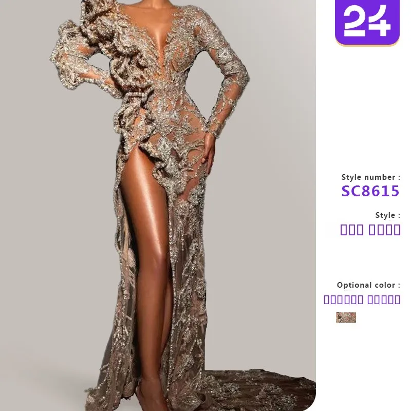 

Асимметричное женское вечернее платье Long Sve V-Ne, новинка 2025, трансграничное свадебное платье длиной до пола с хвостом, золото, посыпающее