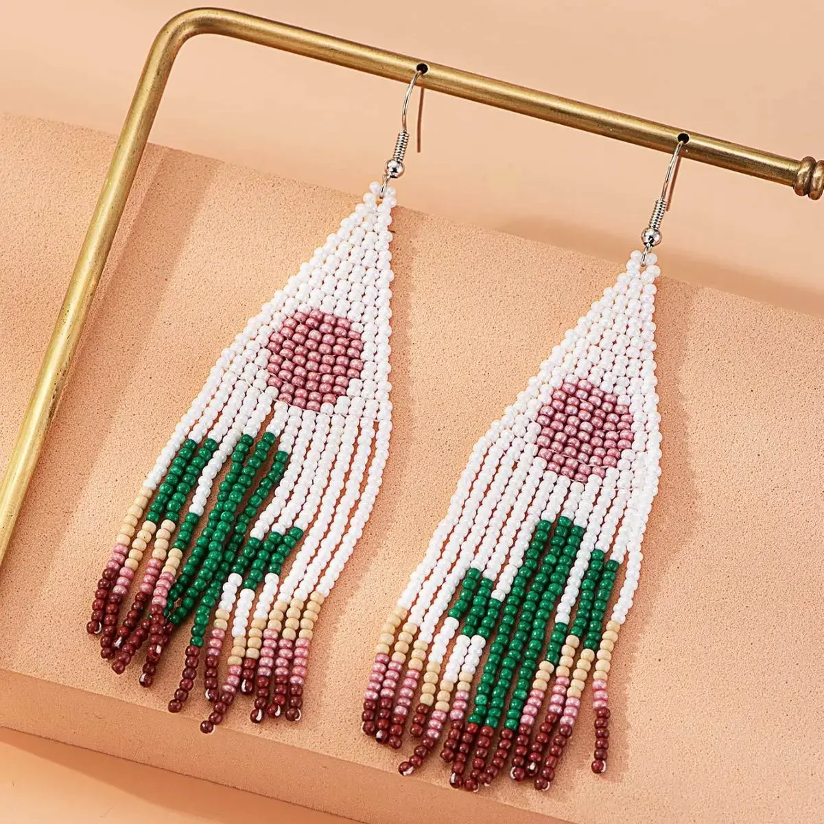 Beaded earrings Tassel Cactus Drawing table Hand knitting Bohemia Alloy Originality Fashion Simple Rice bead earrings