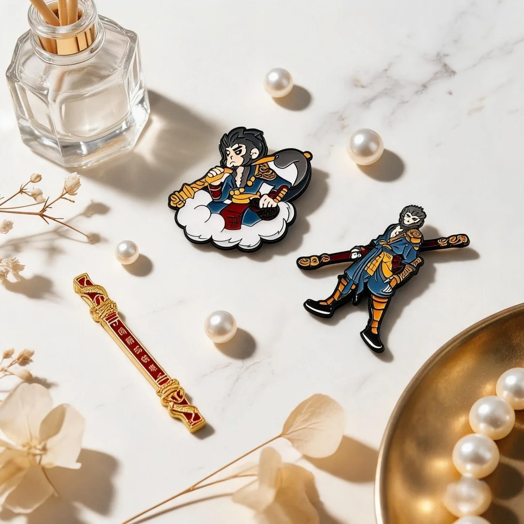 Monkey King Myth Character Enamel Pin Sun Wukong Golden Staff Metal Brooch Badge Backpack Jacket Decor Gift