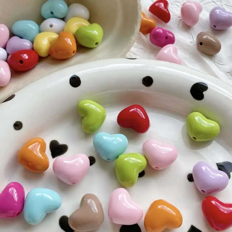 10 PCS Shiny Glossy Acrylic Heart Beads Assorted Bright Colors for DIY Jewelry Making Phone Lanyard Bracelet Keychain Art Proje