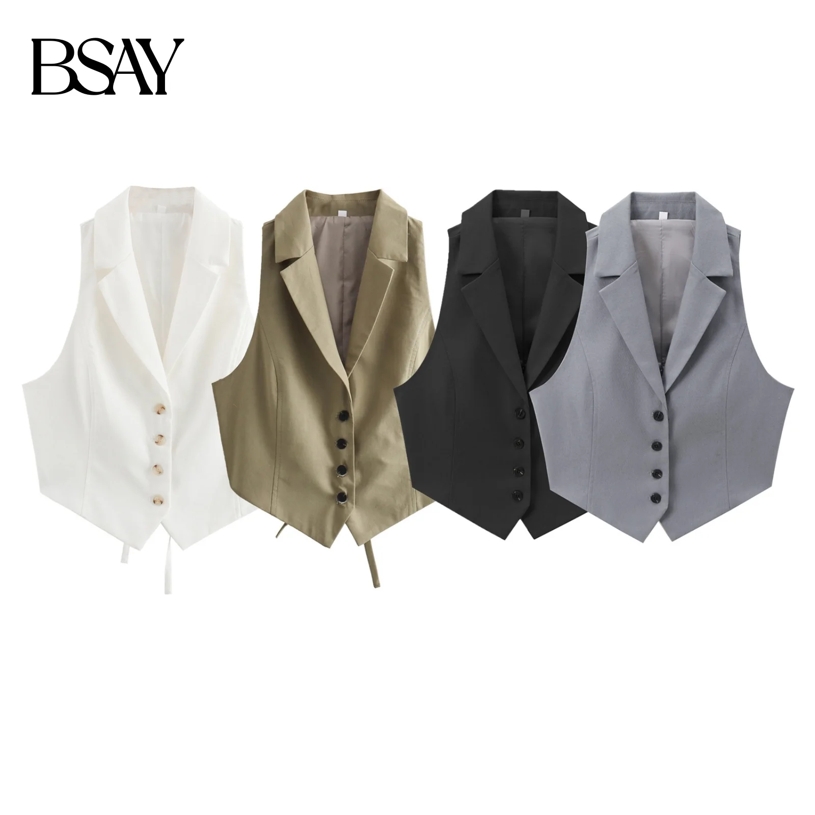 

BSAY женский модный новый однобортный дизайн с открытой спиной, жилет без рукавов, шикарный женский жилет, куртки Mujer