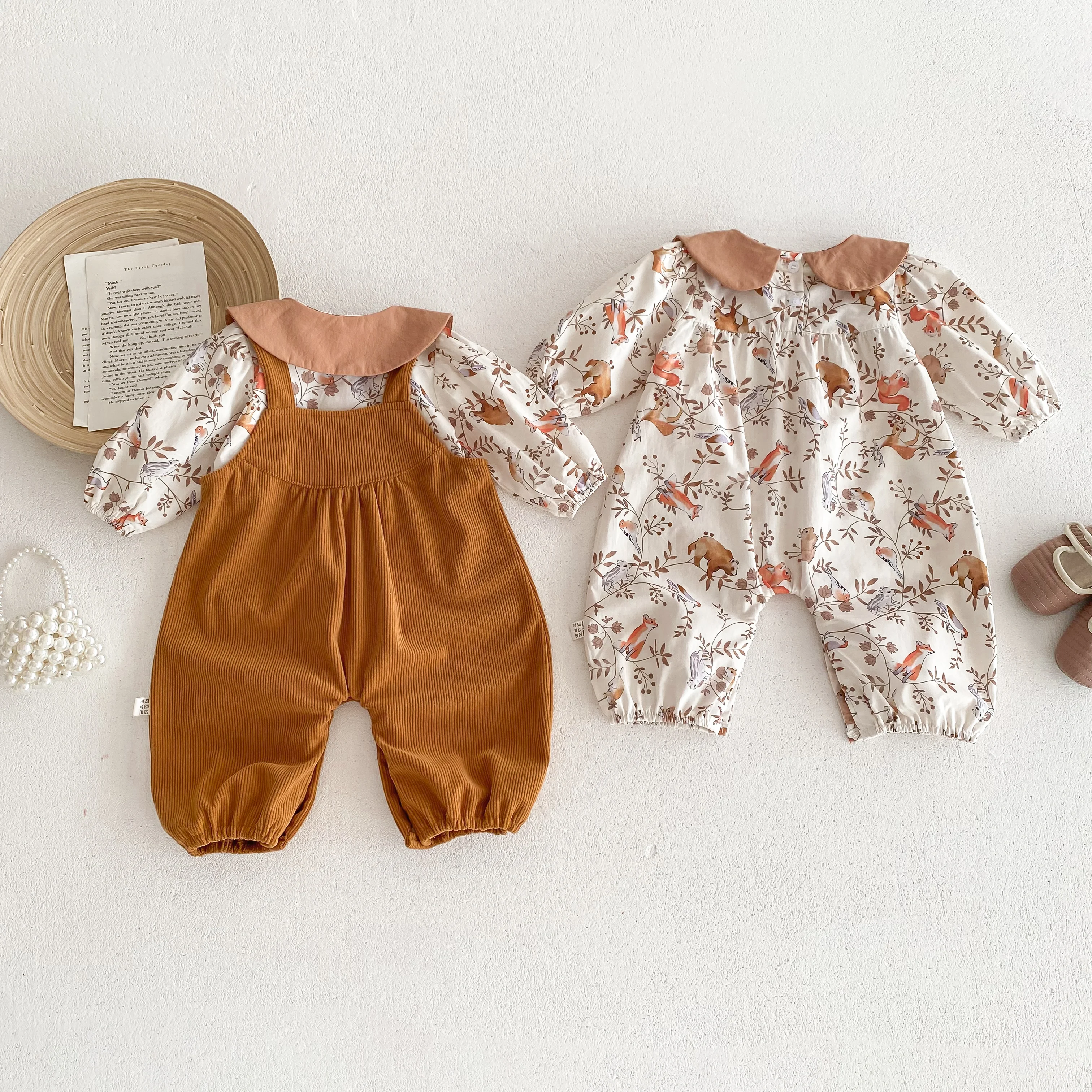 Autumn Newborn Outfit Baby Jumpsuit Girls Shirt Long Sleeves Infant Bodysuit Animal Prints Cute Mori Girl Style Romper 0-2yrs