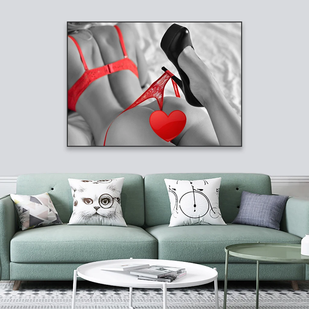 

Sexy Woman in Red Lingerie Photo Prints Sexy Fashion Poster Black and White Sexy Nude Body Canvas Painting Toilet Bedroom Decor