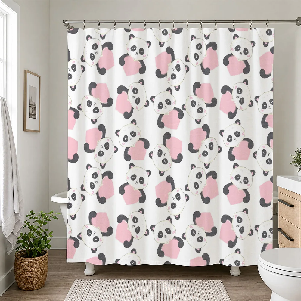 Adorable Panda Bear Shower Curtain Waterproof Bathroom Decor Liner Cute Cartoon Shower Curtain for Kids Nursery and Modern Bathr