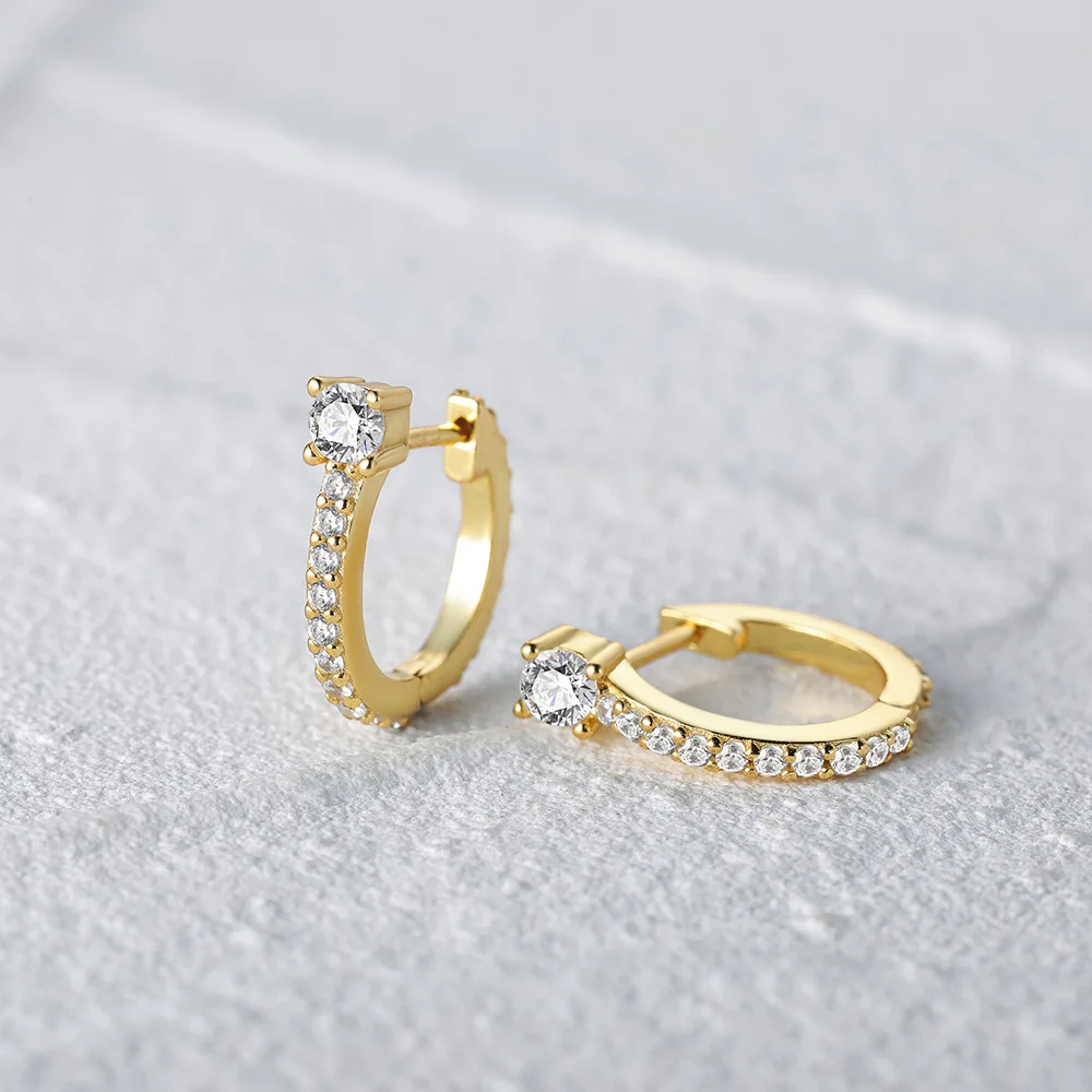 100% 925 Sterling Silver Zircon Geometric Hoop Earrings for Women Girl Fashion U-shaped Design Jewelry Party Gift Dropshipping