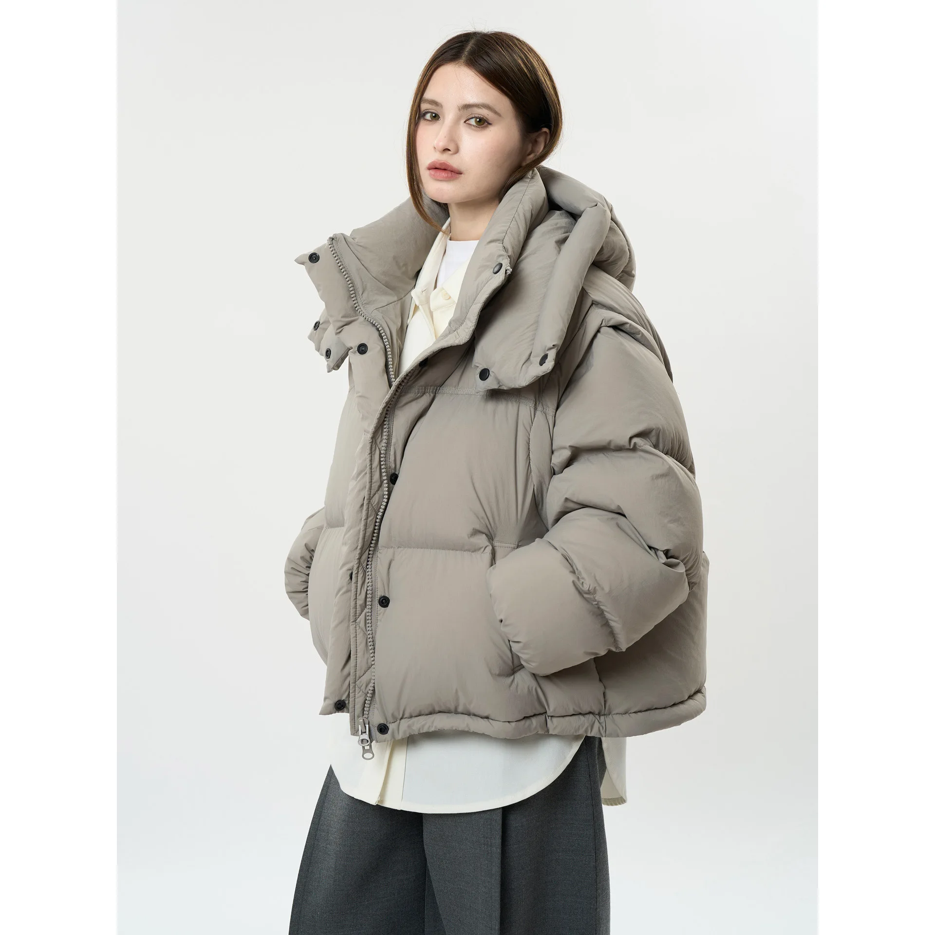 Winter Detachable Sleeve Two Wear Down Jacket Hooded Loose Thick Coat For Women