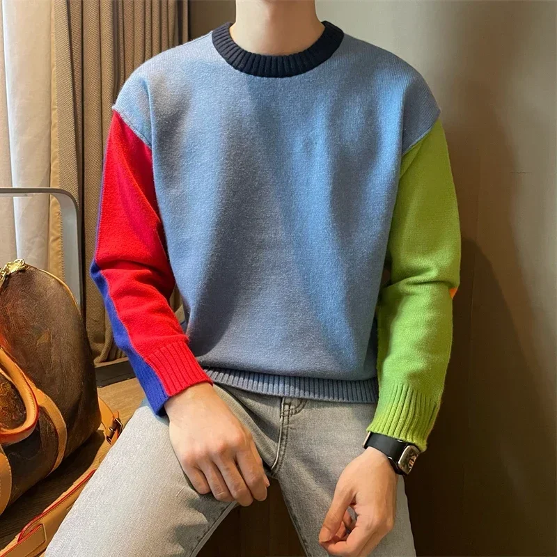 

Knitwear Crewneck Long Sleeve Korean Fashion Pullover Man Round Collar Woven New in Sweatshirt Style Knitted Sweaters for Men