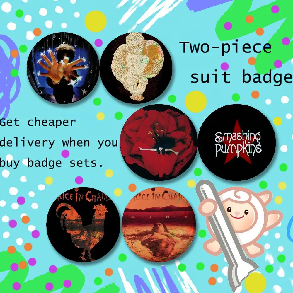 Band Brooches for Backpack Accessories 25,32,44,58,75mm S-Smashing Pumpkins Round Enamel Pins 2-piece set Cartoon Anime Badge