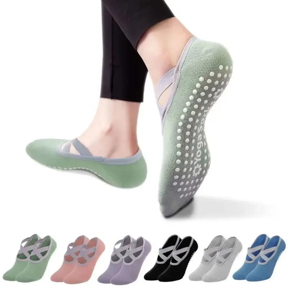 1 paio di calzini da yoga con cinturino incrociato da palestra Calzini sportivi in silicone antiscivolo Calzini da ballo in cotone traspirante Yoga