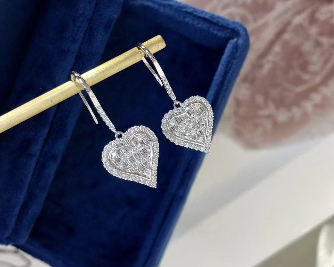 XCL FASHION SIMPLE HEART STYLE DIAMOND EARRING FINE JEWELRY FOR PARTY WEDDING ENGAGEMENT GIFT