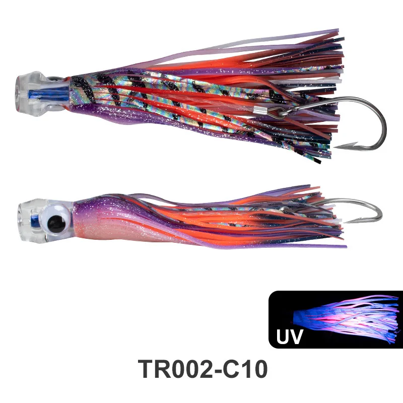 1pc 23cm 130g UV Trolling Lure Bait Resin Head Head Octopus Squid Skirt Bait Big Game Drag Fishing Marlin Tuna Pesca Hard Bait