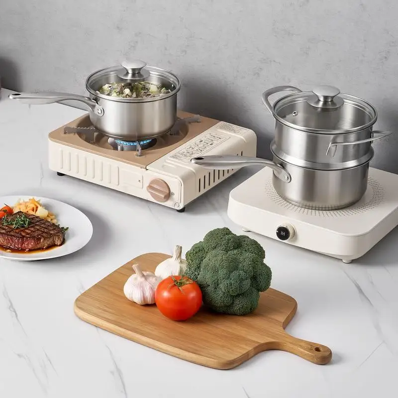 Casserole grande 1,42L avec couvercle en verre, couvercle vapeur, poignée ergonomique, en acier inoxydable, pour soupes, légumes, lait, argent, lavable au lave-vaisselle, expédition depuis entrepôt local