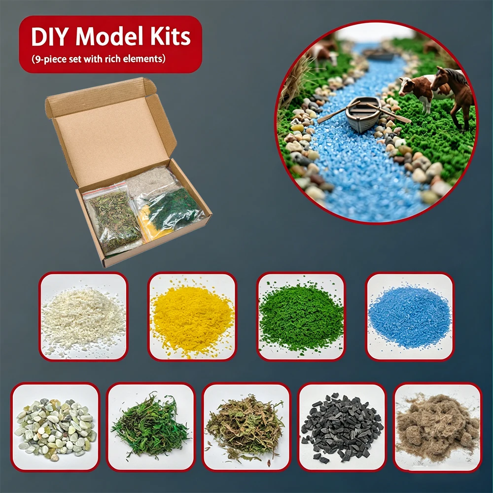 

9Pcs/set DIY Model Scene Kit Tool With Grass Powder/Moss/Gravel/Crushed Coal Material For Railway Building Wargame Garden Decor