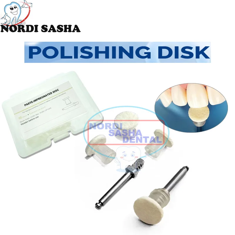 

50Pcs/Box Dental Composite Polishing Disc Paste Impregnated Disc Polish Finishing Disposable Felt Wheel & Mandrel CA Shank