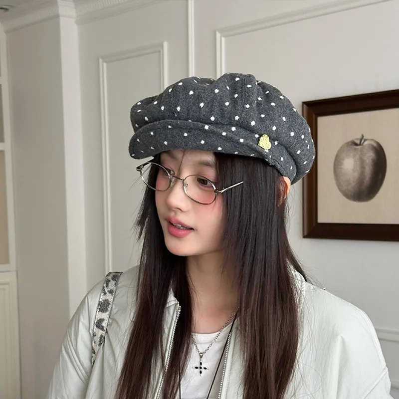 Wave Point Art Octagonal Hat Retro Leisure Versatile Painter Hat Winter Fashion Warm Women's Hat Winter Accessories New 2026