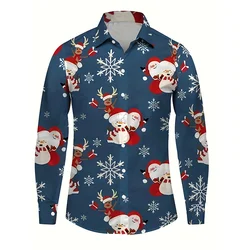 Fashion 3D Santa Claus Printing Long Sleeve Shirts For Men Merry Christmas Reindeer Graphic Shirts For Women Fashion Clothing