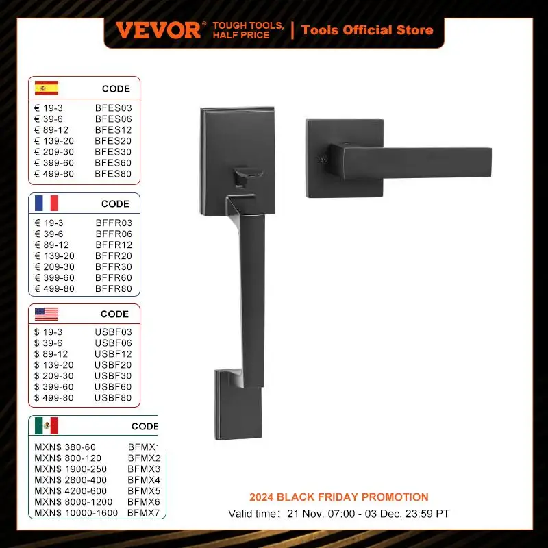 VEVOR Front Door Handle Satin Nickel/Matte Black Square Handle Set with Lever Door Handle No Lock Adjustable Hole Space